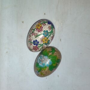 Floral Enamel Egg Pair Cloisonne